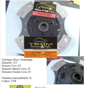 Disco Frizione in Rame Sinterizzato 4 Petali / A molle con Parastrappi Fiat Punto 188 1.3 Mjet  - 2708