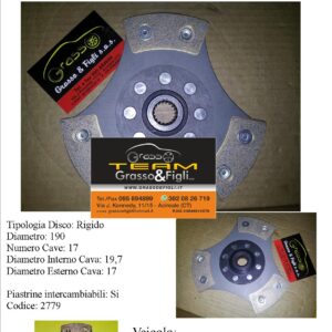 Disco Frizione in Rame Sinterizzato 3 Petali / Rigido senza Parastrappi Ford Fiesta 1.6 Xr2 1981 > 1983 diametro 190 - 2779