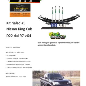 Kit rialzo off road for Nissan IRONMAN King Cab D22 NAVARA dal 1997 al 2004 +5 cm ammortizzatore e Balestra