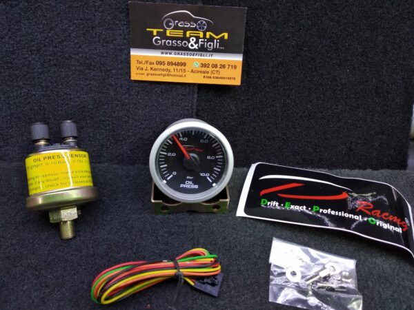 Strumento DePo Racing Manometro Pressione Olio 0 - 10 Bar - Analogico  illuminazione a LED bianco - Lancetta Rossa  CSM-W5227B