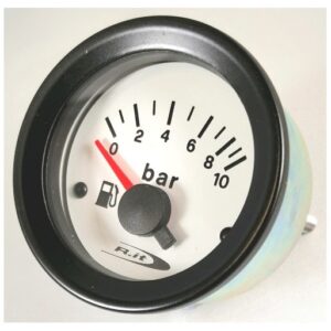 Strumento Road Italia Serie Bianca Stradale /  Racing Manometro indicatore Pressione Benzina 0-10 Bar - Sensore 10x1  Analogico a Diffusione  IBE12V405/S  diam.52mm