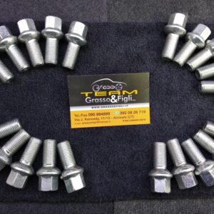 Bullone Ruota SFERICO per Cerchi in Lega misura 14x1,50 Lunghezza Filetto 26 mm Chiave 17 Acciaio 10.9 ( testa bulloni ) SZAMCS