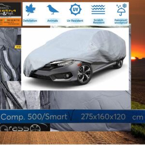 Telo Copriauto MISURA COMAPTIBILE FIAT 500 & Smart 275x160x120 cm. - Felpato in TNT - 4 stagioni - Impermeabile - Antistrappo - PVC ELETTROSALDATO - con FINESTRE DI VENTILAZIONE 78650