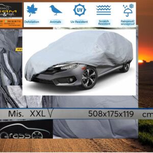 Telo Copriauto MISURA XXL 508x175x119 cm. - Felpato in TNT - 4 stagioni - Impermeabile - Antistrappo - PVC ELETTROSALDATO - con FINESTRE DI VENTILAZIONE 78640