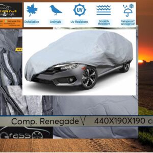 Telo Copriauto MISURA COMAPTIBILE Jeep Renegade 440x190x190 cm. - Felpato in TNT - 4 stagioni - Impermeabile - Antistrappo - PVC ELETTROSALDATO - con FINESTRE DI VENTILAZIONE 78660