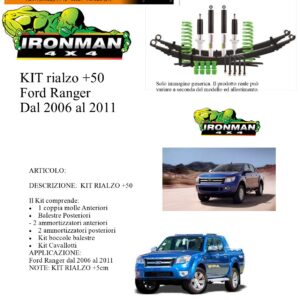 Kit rialzo off road IRONMAN for Ford Ranger dal 2006 -> al 2011 +5 cm ammortizzatore e Balestra
