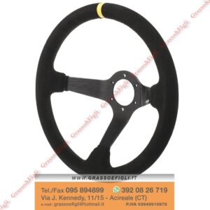 Volante Sportivo Universale mod Carrara Nero - Pelle Scamosciata Nera con Riga Gialla - Diametro 350 Calice 90mm - Simoni Racing - CAR/350C