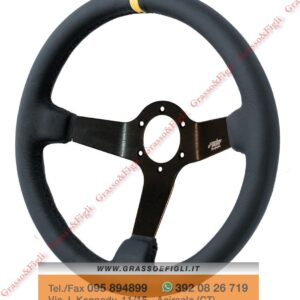 Volante Sportivo Universale mod Carrara Nero - EcoPelle Liscia Nera con Riga Gialla - Diametro 350 Calice 90mm - Simoni Racing - CAR/350P