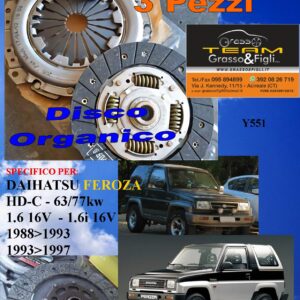 Kit Frizione 3 Pezzi DAIHATSU FEROZA 1988 > 1997 / 1.6 16V - 16i 16V   63-77kw / disco organico + spingidisco + cuscinetto - *E.SASSONE 100% MADE IN ITALY* - Y551