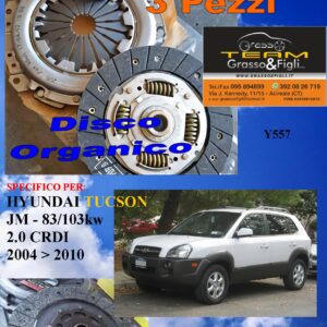 Kit Frizione 3 Pezzi HYUNDAI TUCSON 2004 > 2010 / 2.0 CRDI 83-103kw / disco organico + spingidisco + cuscinetto - *E.SASSONE 100% MADE IN ITALY* - Y557