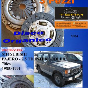 Kit Frizione 3 Pezzi MITSUBISHI PAJERO L040 1985 > 1991 / 2.5 TD INTERCOOLER 70kw / disco organico + spingidisco + cuscinetto - *E.SASSONE 100% MADE IN ITALY* - Y564