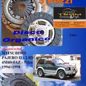 Kit Frizione 3 Pezzi MITSUBISHI 2 PAJERO V20 1994 > 1998 / 2.8D 92kw / disco organico + spingidisco + cuscinetto - *E.SASSONE 100% MADE IN ITALY* - Y564
