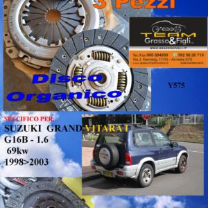 Kit Frizione 3 Pezzi SUZUKI GRAND VITARA 1998 > 2003 / 1.6 69kw / disco organico + spingidisco + cuscinetto - *E.SASSONE 100% MADE IN ITALY* - Y575