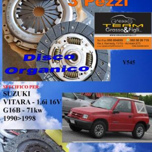 Kit Frizione 3 Pezzi SUZUKI VITARA 1990 > 1998 / 1.6i 16V 71kw / disco organico + spingidisco + cuscinetto - *E.SASSONE 100% MADE IN ITALY* - Y545