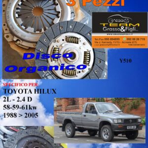 Kit Frizione 3 Pezzi TOYOTA HILUX 1988 > 2005 / 2.4D / 2L / disco organico + spingidisco + cuscinetto - *E.SASSONE 100% MADE IN ITALY* - Y510