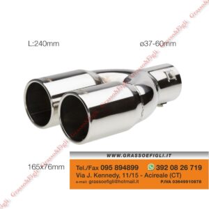 Terminale di Scarico Universale - Sport Exhaust Codino Rotondo Doppio Misura d'ingombro 165x76 Acciaio Inox Verniciato A specchio - Simoni Racing - TRX/60