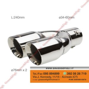 Terminale di Scarico Universale - Sport Exhaust Codino Rotondo Doppio Inclinato diametro 76 x 2 Acciaio Inox Verniciato A specchio - Simoni Racing - TRX/92