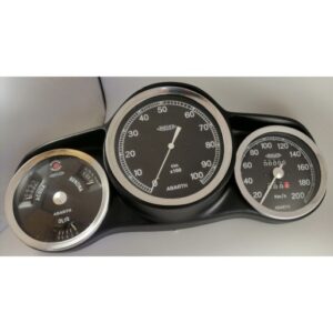 Strumento Road Italia Serie Abarth Storica 600 / Racing Manometro Quadrante Nero Indicatore Cruscotto Completo adatto Contachilometri Orario Km/h Contagiri - Temperatura Acqua - Livello Carburante - Pressione Olio Jager  -   600/PCK3