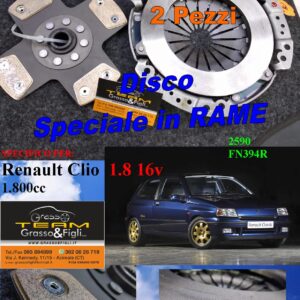 Kit Frizione 2 pezzi Spingidisco Sportivo Rinforzato + Disco in Rame Sinterizzato 4 petali - RENAULT CLIO 1.8 16V 2590 + FN394R