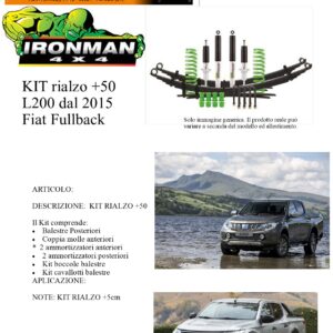 Kit rialzo off road IRONMAN for L200 dal 2015 e Fiat Fullback +5 cm ammortizzatore Molle e balestre