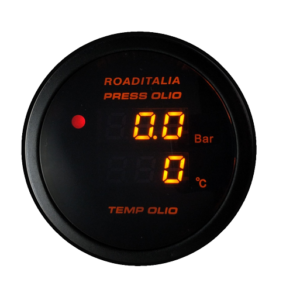 Strumento Road Italia Serie Doppialettura Digitale  / Racing Manometro Quadrante Nero Indicatore Pressione Olio e Temperatura Olio con Allarme Diametro 52 - Display Ambra Arancione 1005