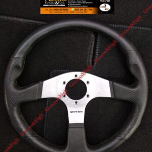 Volante Sportivo Universale 100% MADE IN ITALY Diametro 350 Nero con Razza Brillante - EcoPelle Liscia - Ergonomico - SPORT LINE - 40107/BR