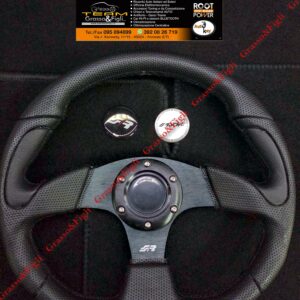 Volante Sportivo Universale Diametro 330 Nero con Razza Nera - EcoPelle Liscia Traforata con inserti - Simoni Racing - X2330PUN/P