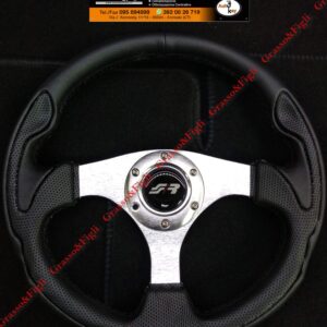 Volante Sportivo Universale mod Interlagos Diametro 330 Nero con Razza Brillante - EcoPelle Liscia Nera - Simoni Racing - INT330/P